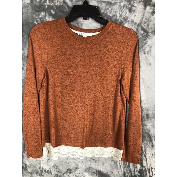 Jolt Sweaters - Jolt Women’s Pullover Size Small Long Sleeve Rust Color Bottom Lace Trim